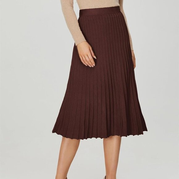 Women's Knit Maxi Pleated Skirts, High Waist Elastic A Line Long Skirt for Fall - Picture 4 of 5